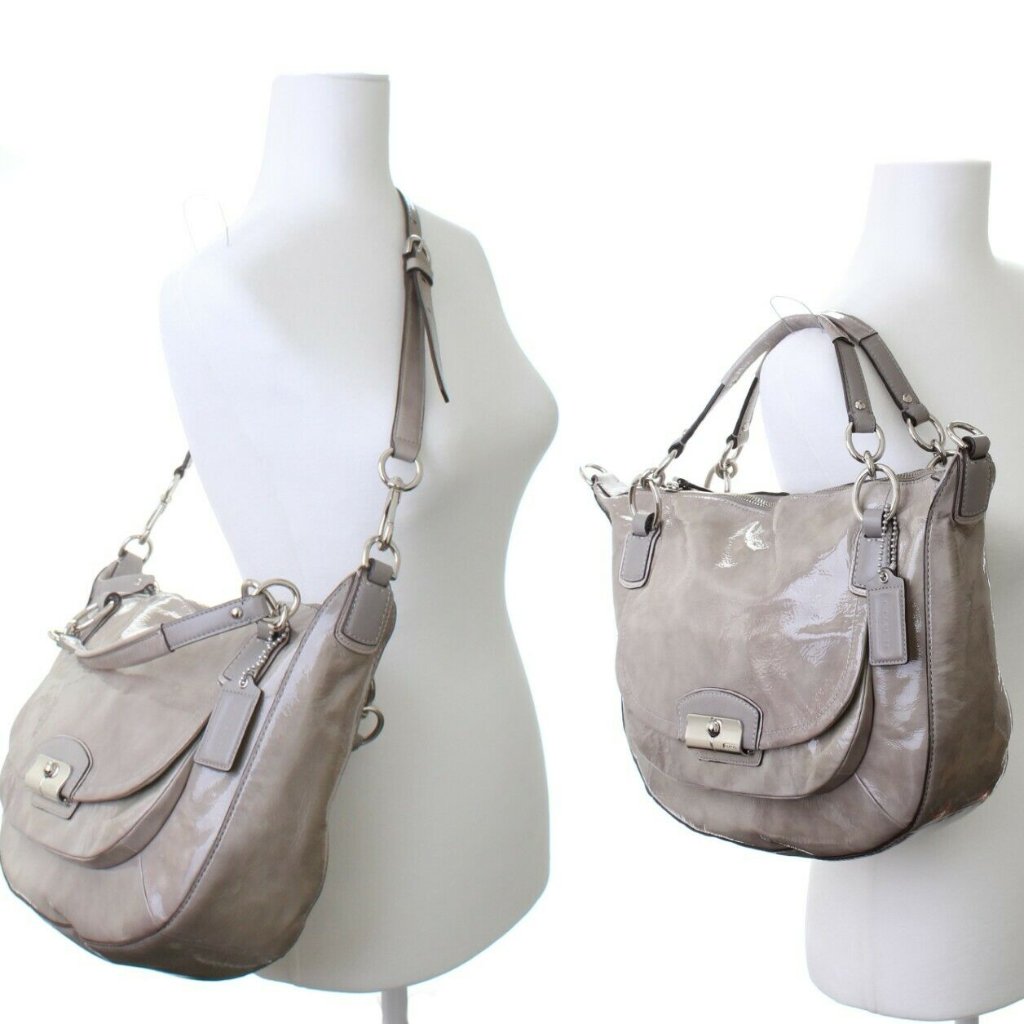 Nwt Coach Kristin Patent Leather Satchel Grey